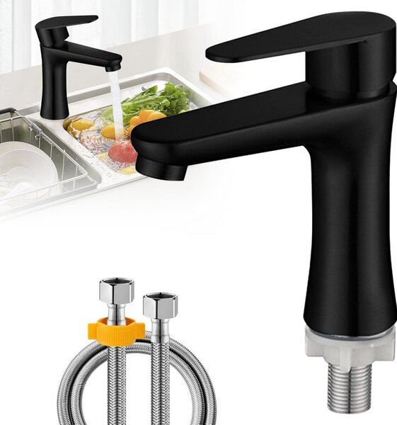 Rubinetto per acqua fredda, acciaio inossidabile, monocomando, per lavabo, altezza 80 cm, con tubo