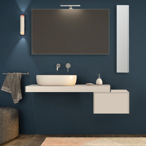 Mensolone bagno bianco opaco 120 cm con pensile da 100 cm e cassettone da 50 cm
