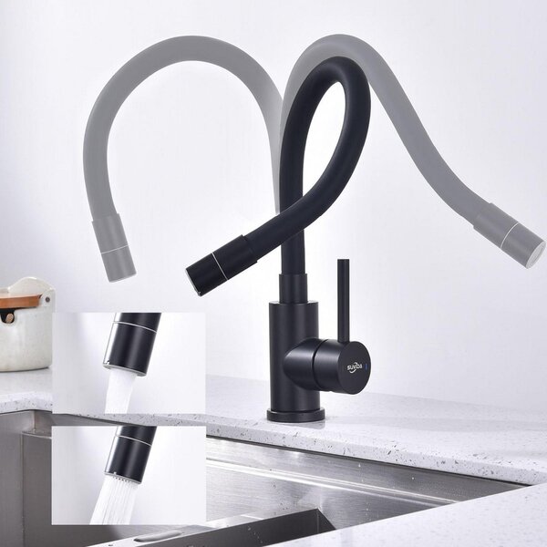Miscelatore per cucina, miscelatore per lavello, rotazione a 360°, flessibile, 2 tipi di getto, acciaio inossidabile, nero opaco