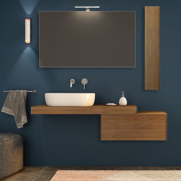 Mensolone da bagno rovere tabacco 120 cm sospeso con pensile da 100 cm e cassettone da 75 cm