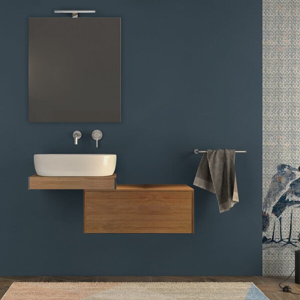 Mensolone per bagno rovere tabacco 60 cm con cassettone da 75 cm