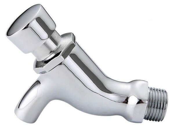 Miscelatore per lavabo da montare a parete, con apertura automatica, solo acqua fredda, finitura cromata, corpo in ottone