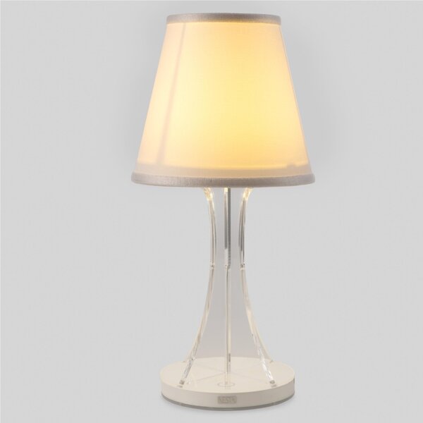 Lampada da tavolo Abat Jour a MINI SKY LED Batteria senza filo Piccola Sky Led diametro 12xh33cm cappellino in cotone e Bianco