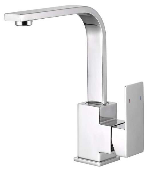 Rubinetto da cucina, miscelatore monocomando, girevole a 360°, forma a "L", acciaio inossidabile cromato