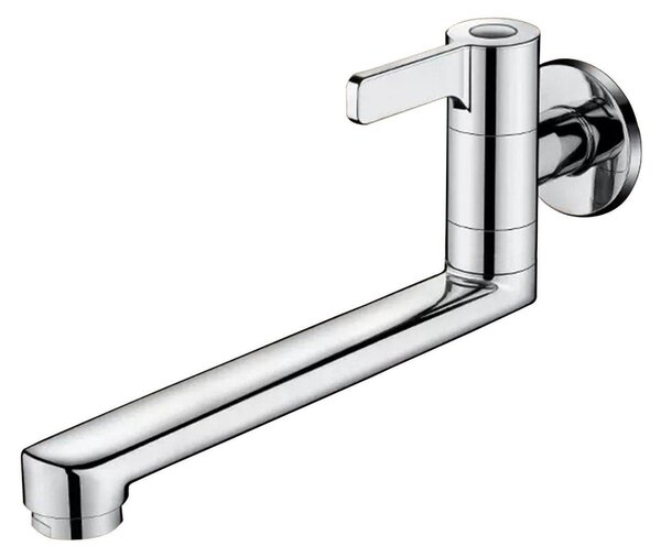 Rubinetto per lavabo, acqua fredda, montaggio a parete, ottone cromato, 20 cm