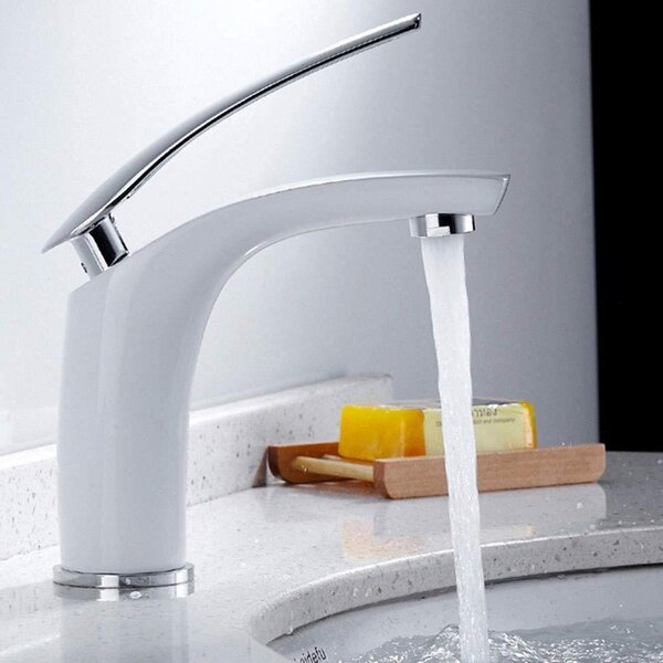Miscelatore monocomando per lavabo, bianco, per acqua fredda e calda, design moderno