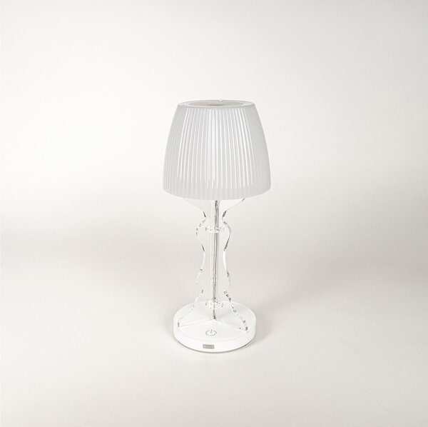 Lampada piccola Mini lady a led ricaricabile Dotata di interruttore Dimmer touch , dimensioni 14x14xH33 cm, Autonomia 8 ore spessore 6 mm bianco