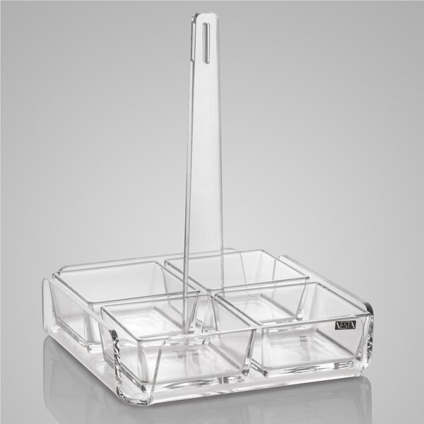 Antipastiera quadrata 4 scomparti bianco monosatinato, dimensioni 18x18xH23 cm, spessore 5 mm ideale per servire aperitivi e stuzzichini colore trasparente