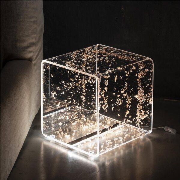 Comodino Lampada a LED Future Bronzo 37,5x37,5xh37,5 cm 18 W -24 volt 6.000 K in Cristallo acrilico inciso ORO