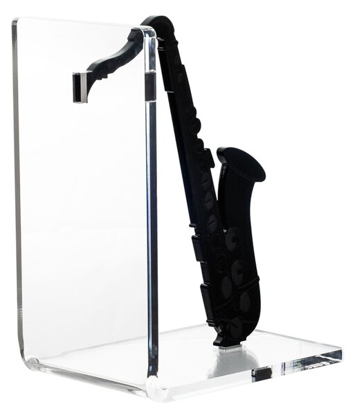 Reggilibro Collezione Musica in Cristallo Acrilico SAX 15.5x10x h 20 cm Trasparente e Nero