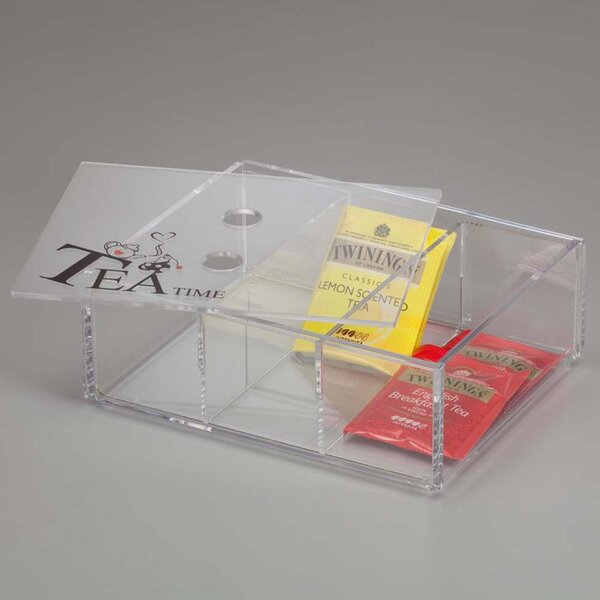 Portacialde in plexiglass con coperchio e 3 divisori ONLY TEA 22X16Xh7 cm Trasparente