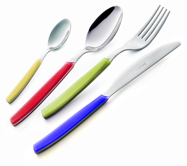Servizio Posate Posto tavola 4 Pezzi CROMO in acciaio 18.C (AISI430) 6 Coltello 6 Forchetta 6 Cucchiaio 6 Cucchiaino caff� (Colore Misto 24 pezzi)