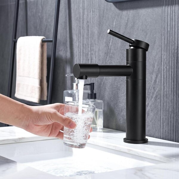 Rubinetto per lavabo, miscelatore girevole a 360°, colore nero, acciaio inossidabile