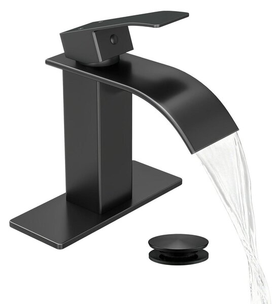 Rubinetto da bagno, colore nero, con erogatore a cascata, miscelatore monocomando, attacchi da 3/8 di pollice