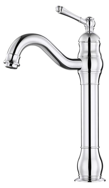 Miscelatore per lavabo in stile retrò, ottone cromato, monoblocco, con bocca alta