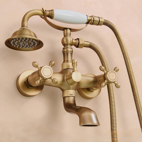 Miscelatore per vasca da bagno in ottone con doccetta manuale orientabile a 180°