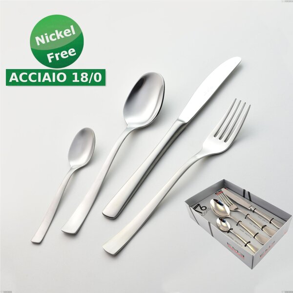 Confezione vetrina 16 pezzi coltello economico Alfa Satinata 18/0 nichel free, (inox 18/ 0) Nichel Free, spessore 2 mm