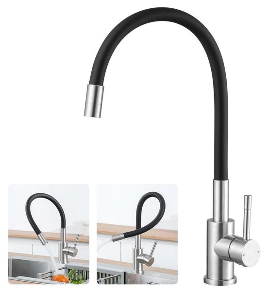 Miscelatore per lavello da cucina, nero, girevole a 360°, per alta pressione, in acciaio inossidabile, monocomando