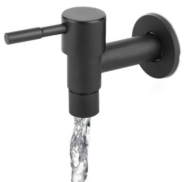 Miscelatore per lavabo in acciaio inossidabile nero, con scarico rapido, attacco G1/2", monocomando, solo acqua fredda