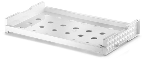 Vassoio trasparente infrangibile ed impilabile con fori circolari � 28 mm per uso contract in Tritan 53x32.5xh7.5 cm colore Bianco