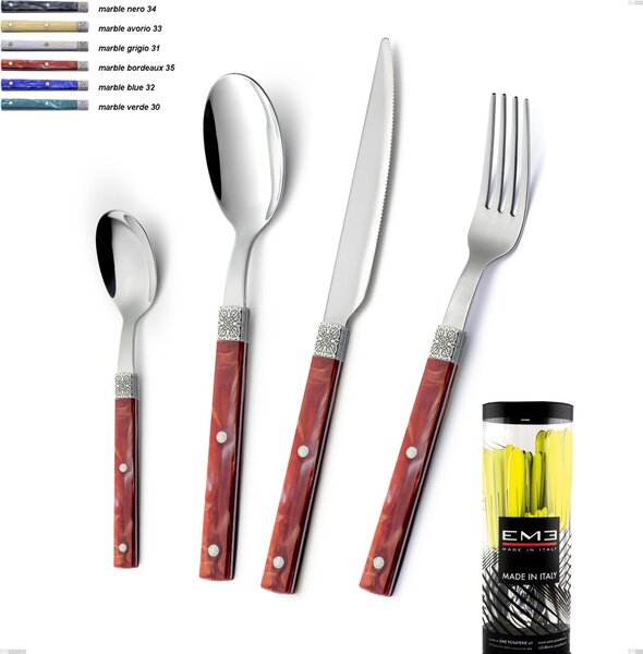 Confezione cilindro 24 pezzi posate boheme, Acciaio inox (Aisi 304) ghiera incisa con decoro classico e finitura argentata