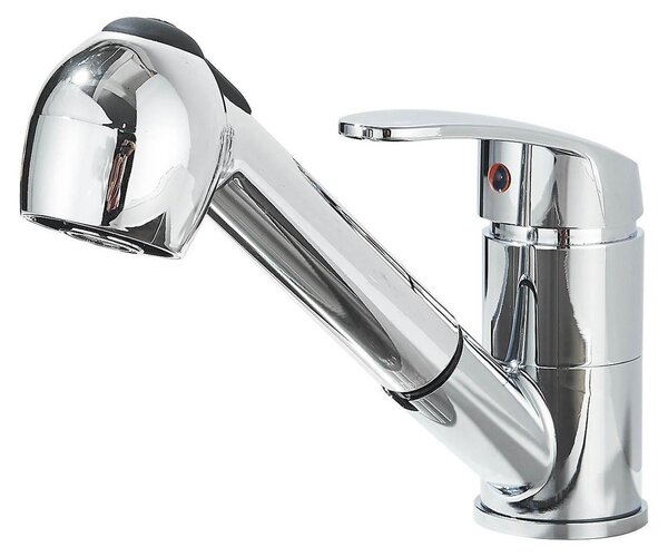 Miscelatore da cucina monocomando, estraibile, cromato, rotazione a 360°, con 2 getti e bocchetta in acciaio inossidabile