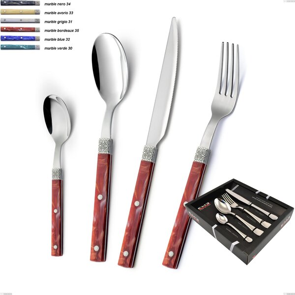 Confezione vetrina 24 pezzi boheme, Acciaio inox (Aisi 304) ghiera incisa con decoro classico e finitura argentata