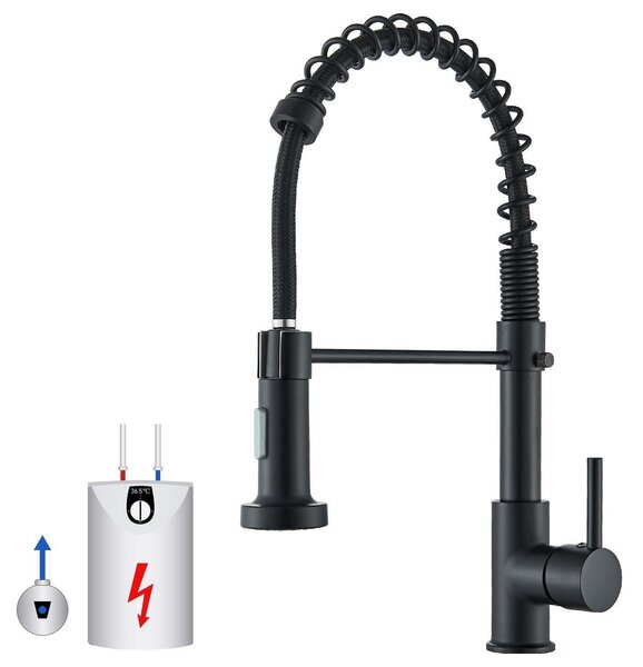 Rubinetto da cucina a bassa pressione, flessibile, girevole a 360°, con doccetta, colore nero