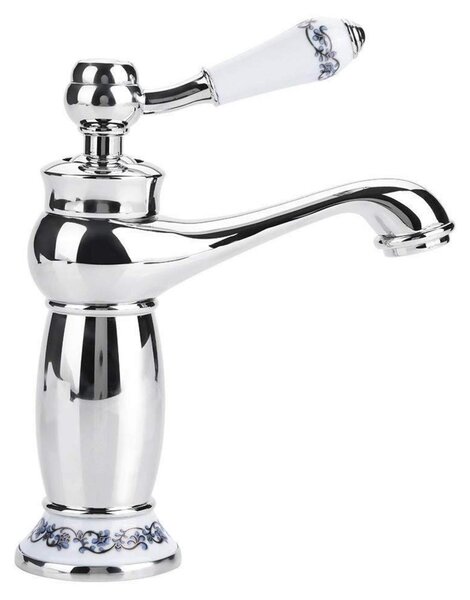 Miscelatore monocomando per lavabo, in Vetroceramica, in ottone, stile vintage, con decorazioni floreali
