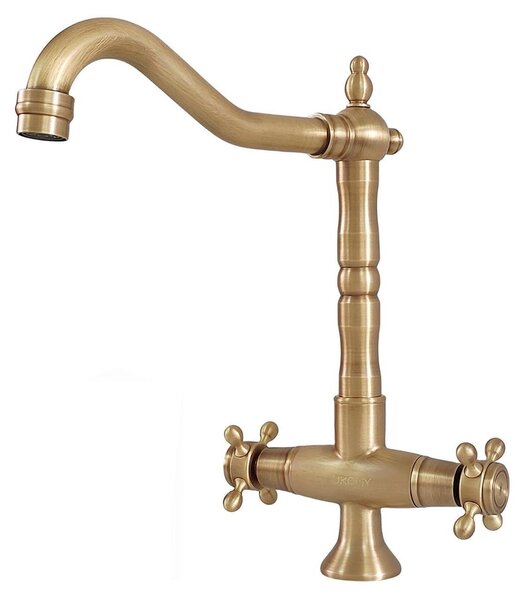 Miscelatore da cucina vintage a due maniglie, in ottone, con rotazione a 360°