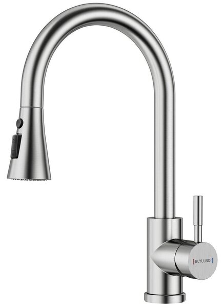 Miscelatore da cucina estraibile, 3 modalità, finitura in nichel spazzolato, acciaio inossidabile, design ad arco alto