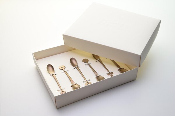 Cucchiaini Espresso e Moka CADEAU SAHARA in acciaio 18.10 AISI430 112 mm set 6 pezzi brunito oro opaco in confezione bomboniera