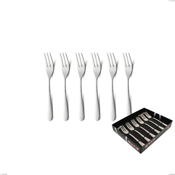 Confezione vetrina 6 pezzi forchettine dolce cortina, Acciaio inox (Aisi 304) acciaio martellato lucido