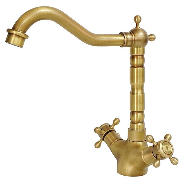 Rubinetto da cucina in ottone anticato, stile retrò, con due manopole, braccio girevole a 360° e valvola in Vetroceramica