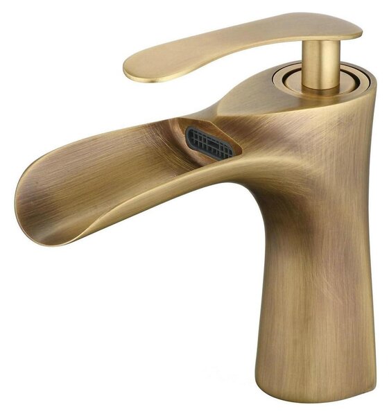 Set di rubinetto e miscelatore per lavabo in ottone anticato, modello a cascata, monoblocco