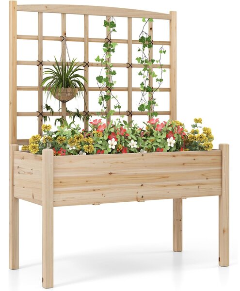 Costway Letto da giardino elevato con traliccio per rampicanti, Scaffale per piante in legno con piedi per rampicanti Naturale