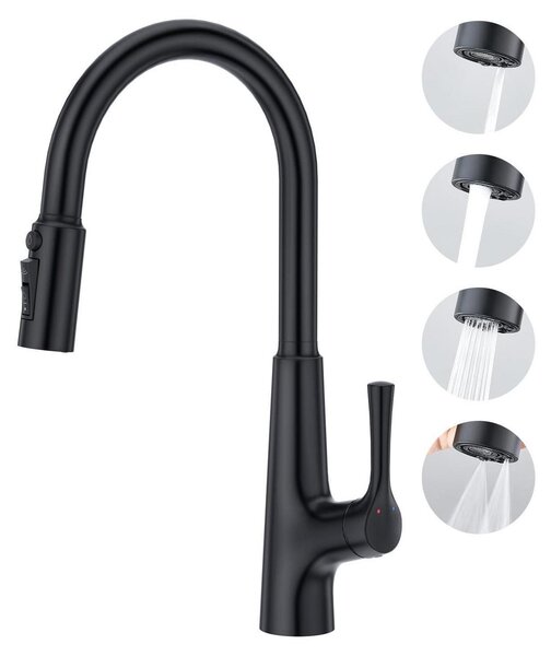 Miscelatore da cucina estraibile a 3 vie con doccetta, monocomando, colore nero