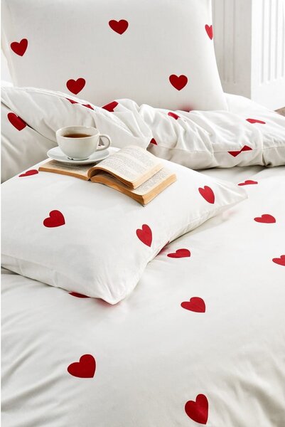 Biancheria da letto matrimoniale color panna in cotone Renforcé con un lenzuolo 4 pezzi 200x220 cm Mini Hearts - Mila Home