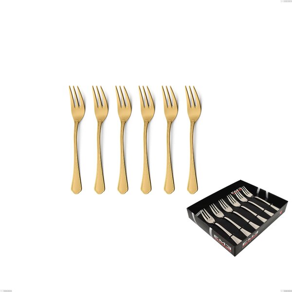 Confezione vetrina 6 pezzi forchettine dolce Domus Gold, Acciaio 18/10, spessore 3 mm