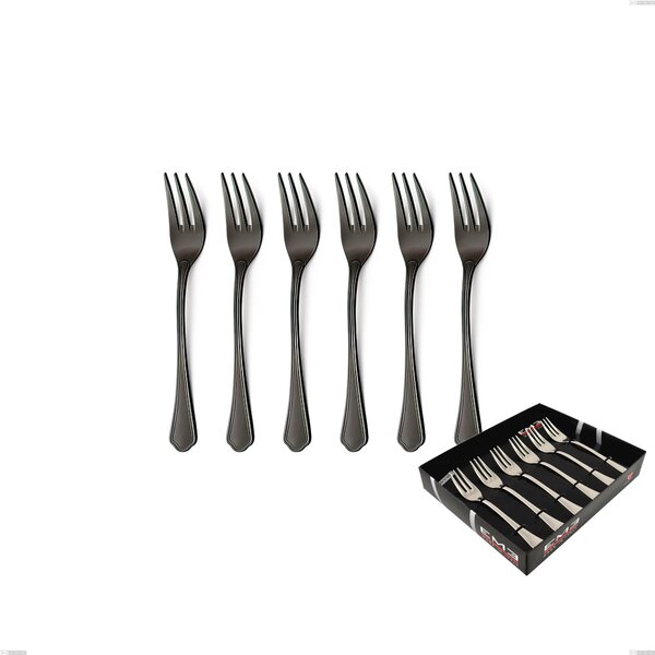 Confezione vetrina 6 pezzi forchettine dolce Domus Black , Acciaio 18/10, spessore 3 mm