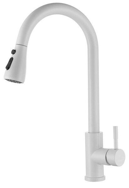 Rubinetto da cucina, colore bianco, estensibile, rotazione a 360°, 2 getti, acciaio inossidabile