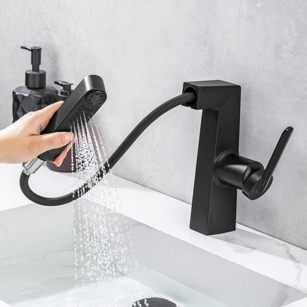 Miscelatore monocomando estraibile, nero, con due modalità di flusso dell'acqua