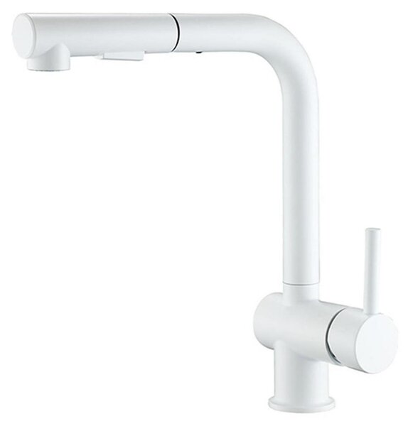 Miscelatore da cucina estraibile con doccetta, girevole a 360°, monocomando, con controllo separato dell'acqua fredda e calda, 2 tipi di getto, colore bianco