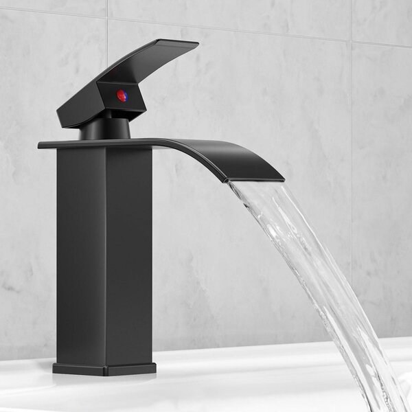 Rubinetto per lavabo a cascata, acciaio inossidabile cromato, nero, con tubi da 60 cm
