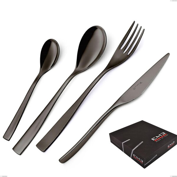 Set di posate 75 pezzi EtoIle PVD Black in confezione regalo, Acciaio 18/10 lucido, spessore 4 mm, PVD black