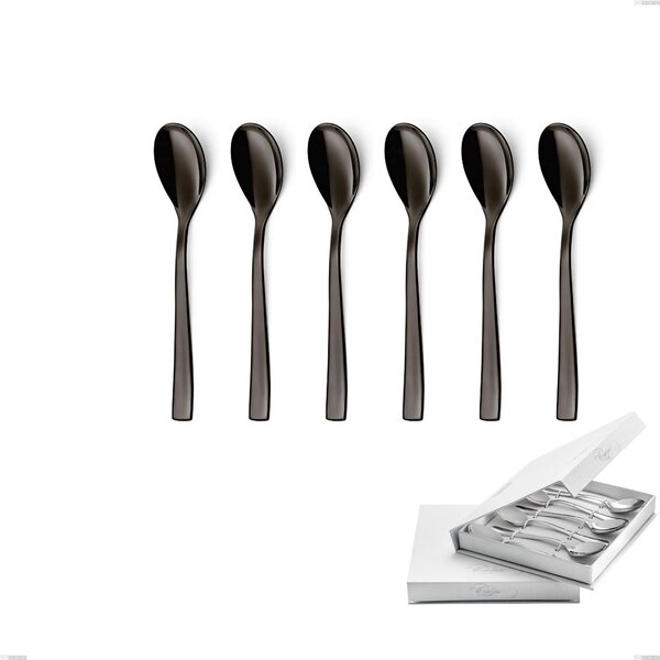 Confezione a libro 6 pezzi cucchiaini caff� EtoIle PVD Black, Acciaio 18/10 lucido, spessore 4 mm, PVD black