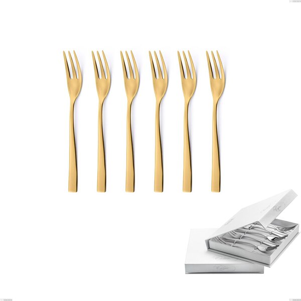Confezione a libro 6 pezzi forchette dolce Etoile PVD Gold, Acciaio 18/10 lucido, spessore 4 mm, pvd oro