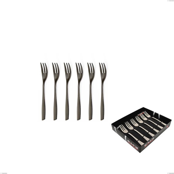 Confezione vetrina 6 pezzi forchettine dolce Eleven PVD Black, Acciaio inox 18.10, spessore 2,5 mm