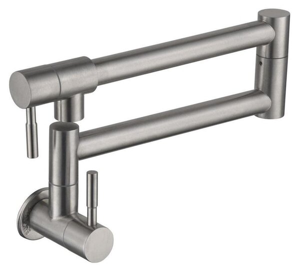 Rubinetto da cucina, montaggio a parete, solo acqua fredda, beccuccio estraibile per riempire pentole, finitura in acciaio inossidabile spazzolato 304, rotazione a 360°