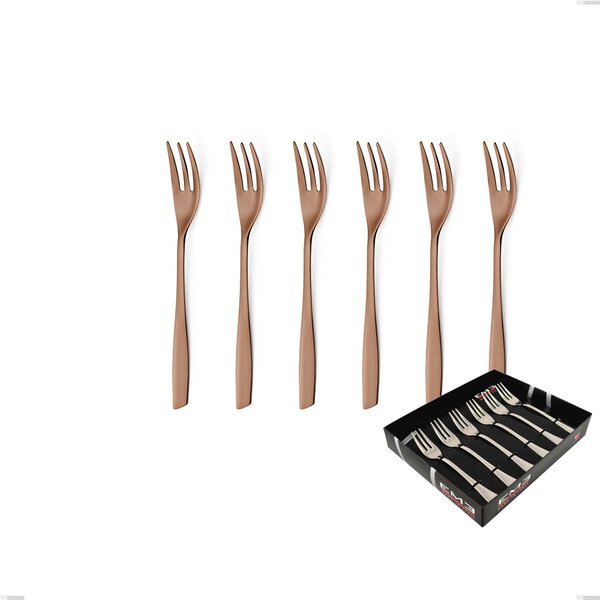 Confezione vetrina 6 pezzi forchettine dolce ELeven PVD Chocolate, Acciaio 18/10 lucido, spessore 2.5 mm, PVD chocolate
